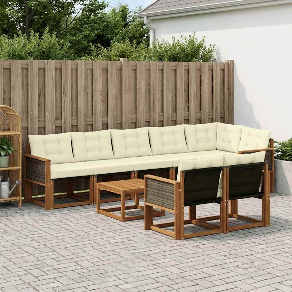 Outdoor-Sofagarnitur mit Kissen 9 pcs Natur und Creme