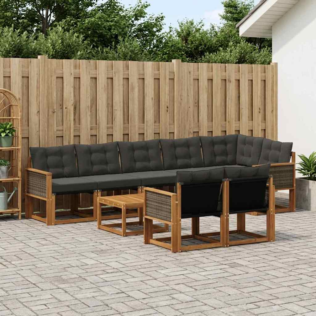 Outdoor-Sofagarnitur 9 stk. Natürlich und Schwarz