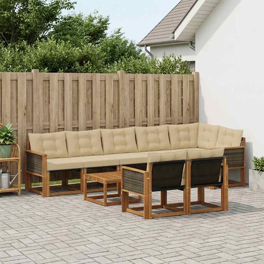 Outdoor-Sofagarnitur mit Kissen 9 pcs Natur und Beige