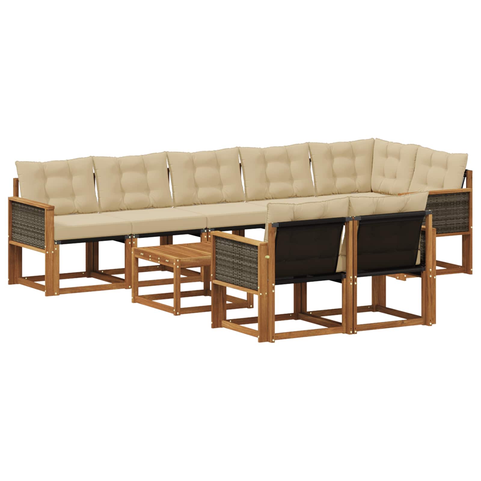 Outdoor-Sofagarnitur mit Kissen 9 pcs Natur und Beige