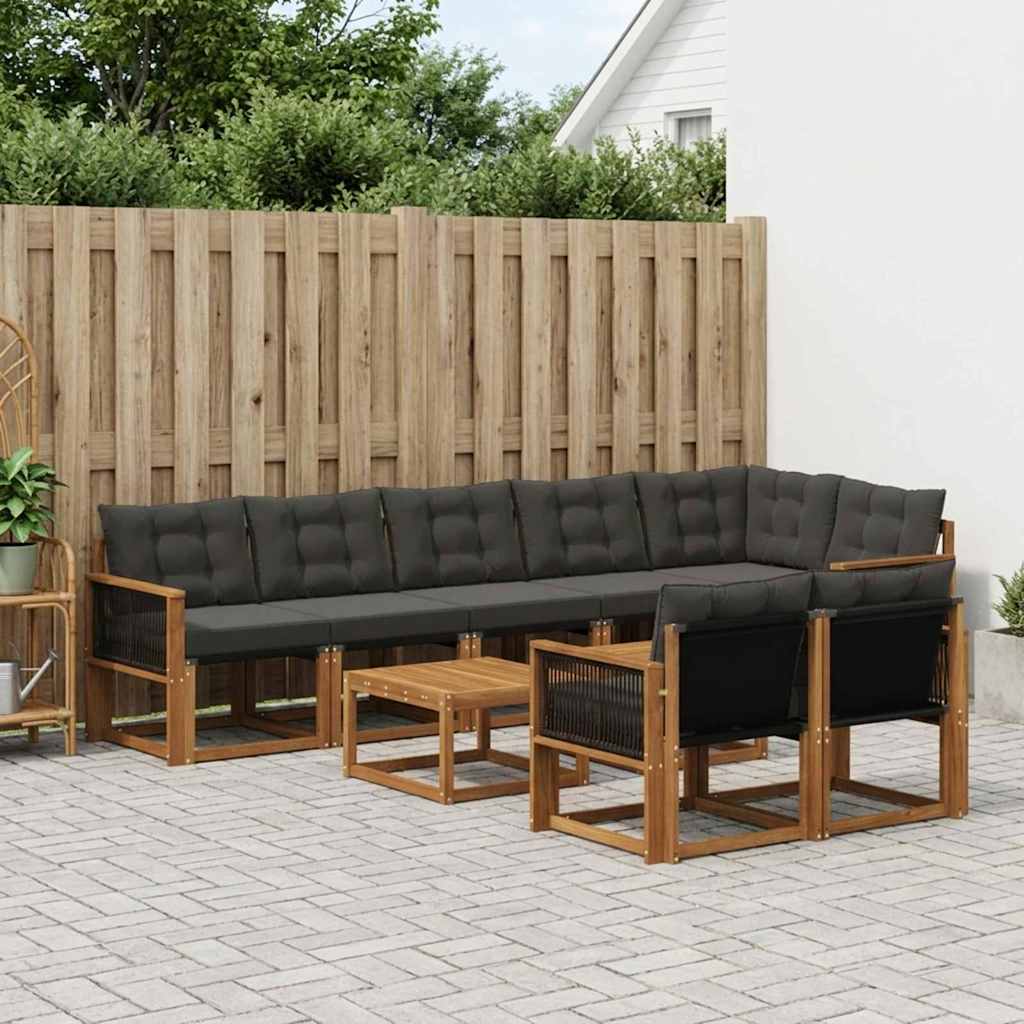 Outdoor-Sofagarnitur 9 stk. Natürlich und Schwarz