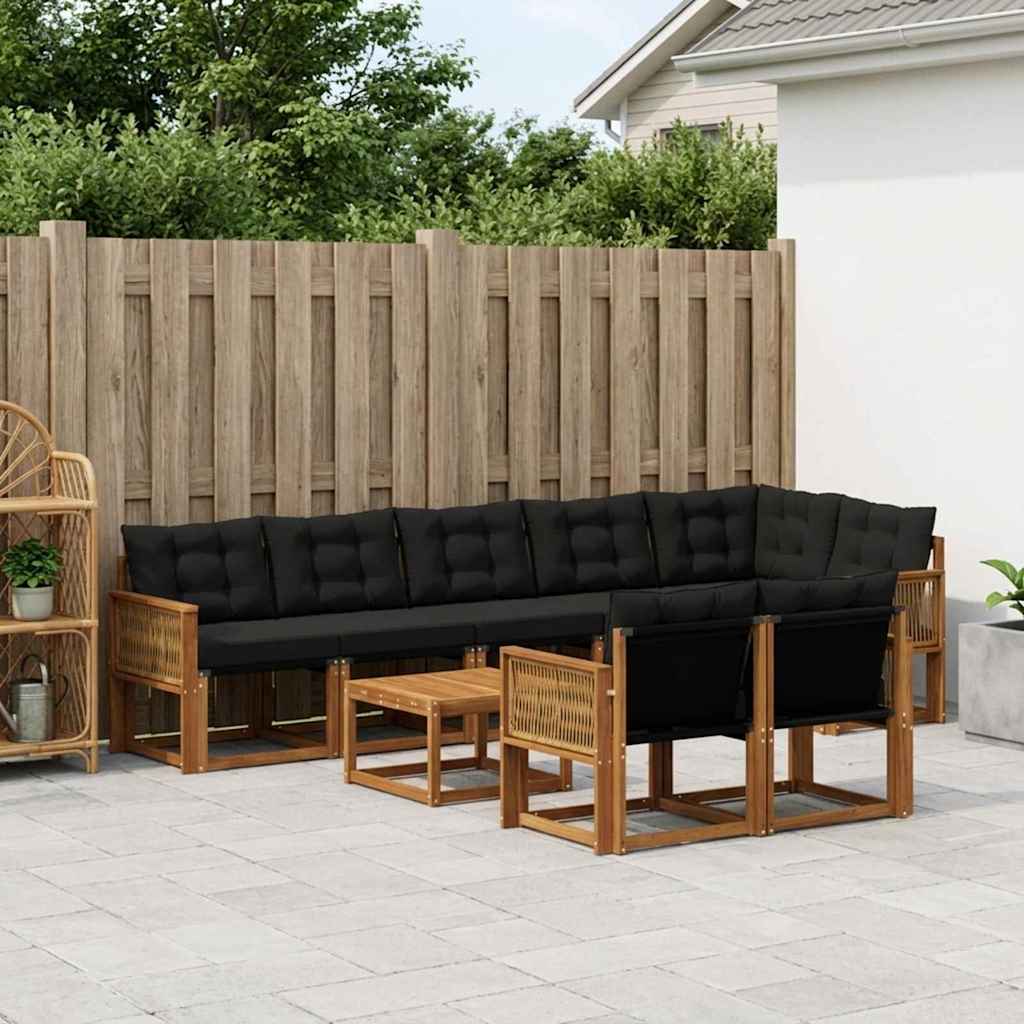 Outdoor-Sofagarnitur mit Kissen 9 pcs Natürlich und Schwarz