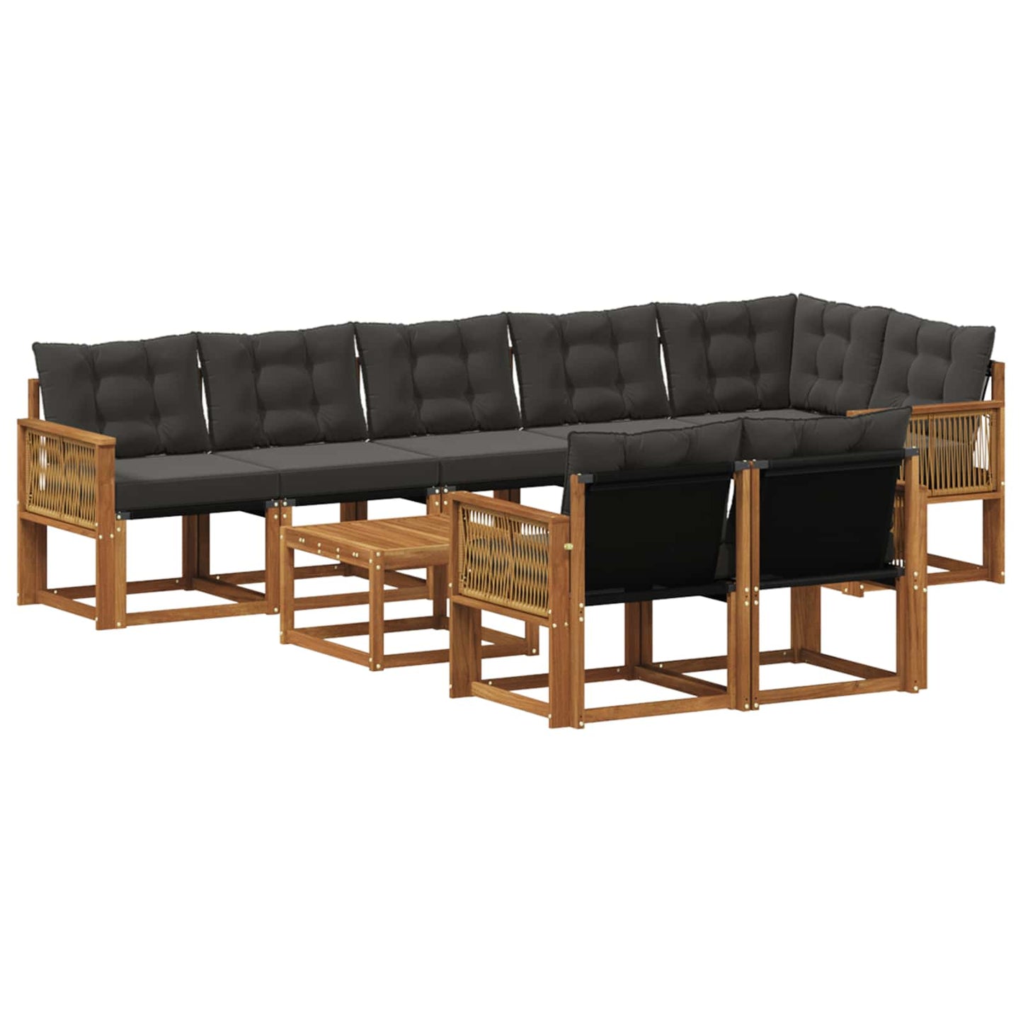 Outdoor-Sofagarnitur mit Kissen 9 pcs Natürlich und Schwarz