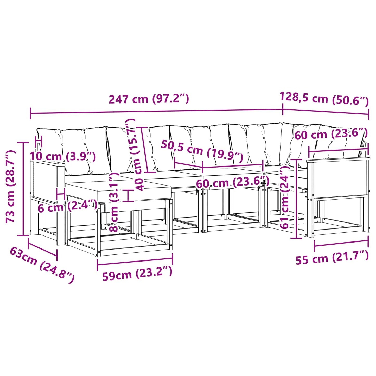 Outdoor-Sofagarnitur 6 stk. Natur und Creme