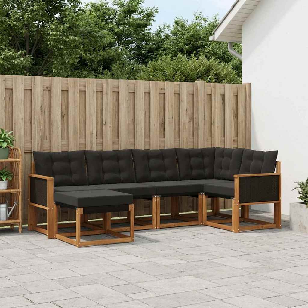 Outdoor-Sofagarnitur mit Kissen 6 pcs Natürlich und Schwarz