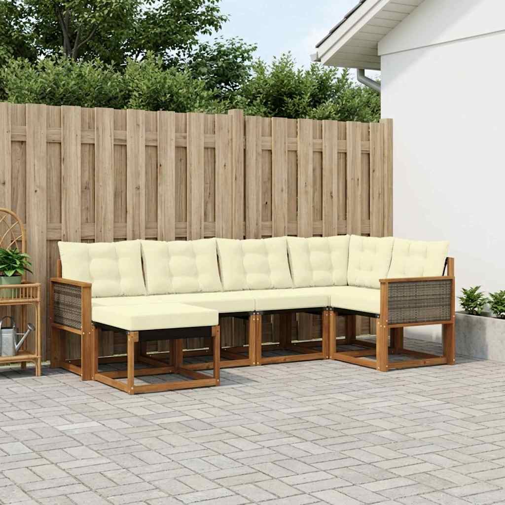 Outdoor-Sofagarnitur mit Kissen 6 pcs Natur und Creme