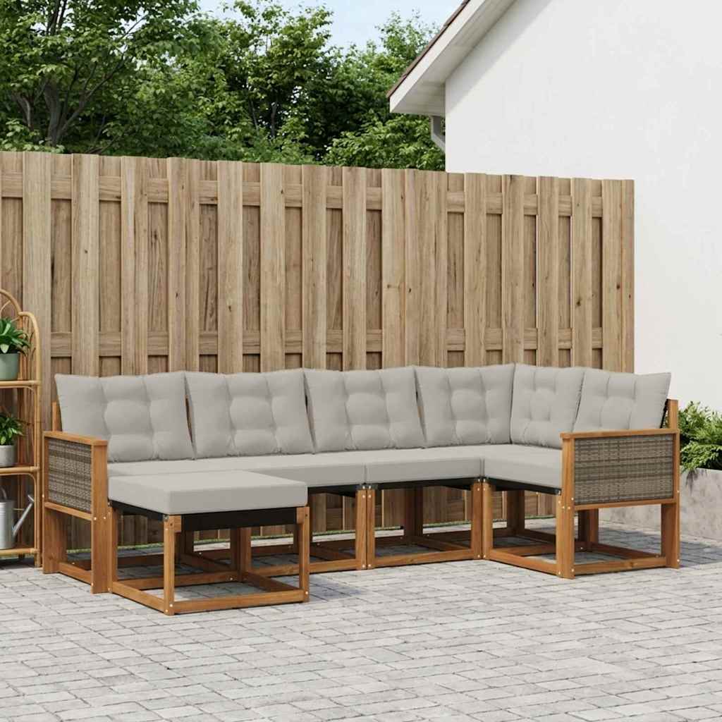 Outdoor-Sofagarnitur mit Kissen 6 pcs Natürlich und Hellgrau