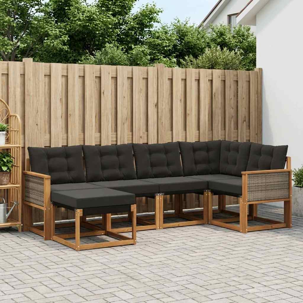Outdoor-Sofagarnitur 6 stk. Natürlich und Schwarz
