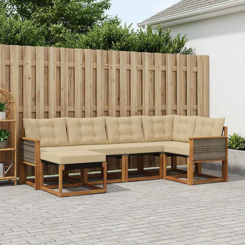 Outdoor-Sofagarnitur mit Kissen 6 pcs Natur und Beige