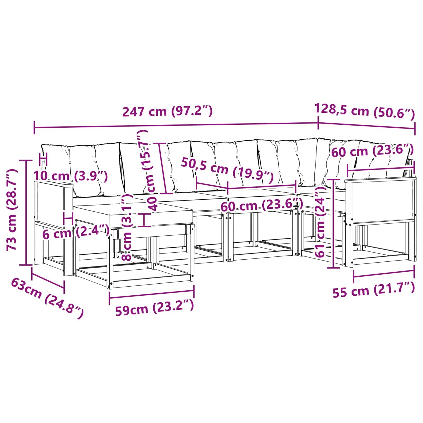 Outdoor-Sofagarnitur 6 stk. Natur und Creme