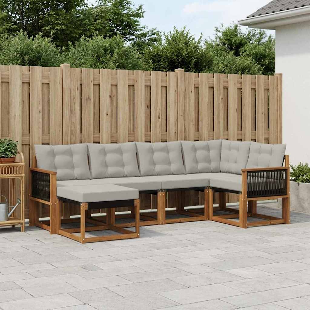 Outdoor-Sofagarnitur mit Kissen 6 pcs Natürlich und Hellgrau