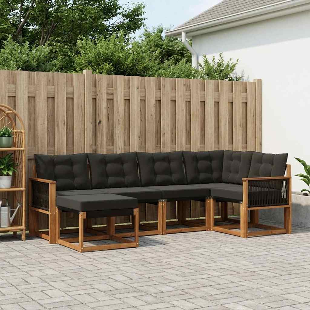 Outdoor-Sofagarnitur 6 stk. Natur und Schwarz