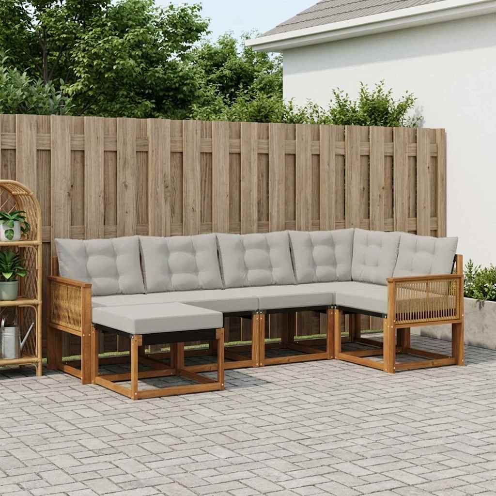 Outdoor-Sofagarnitur mit Kissen 6 pcs Natürlich und Hellgrau