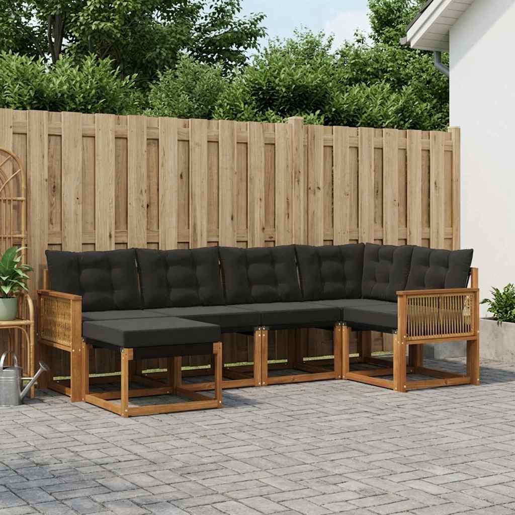 Outdoor-Sofagarnitur mit Kissen 6 pcs Natürlich und Schwarz