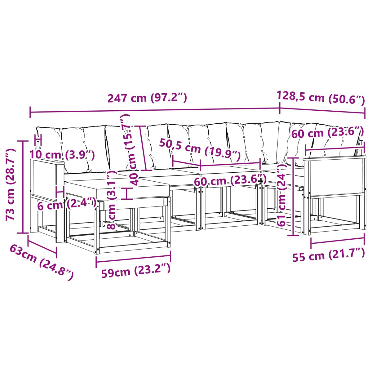 Outdoor-Sofagarnitur 6 stk. Natur und Schwarz