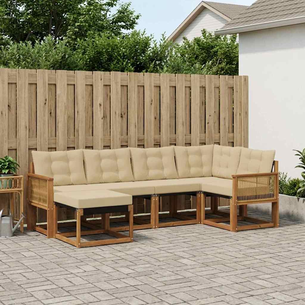Outdoor-Sofagarnitur mit Kissen 6 pcs Natur und Beige