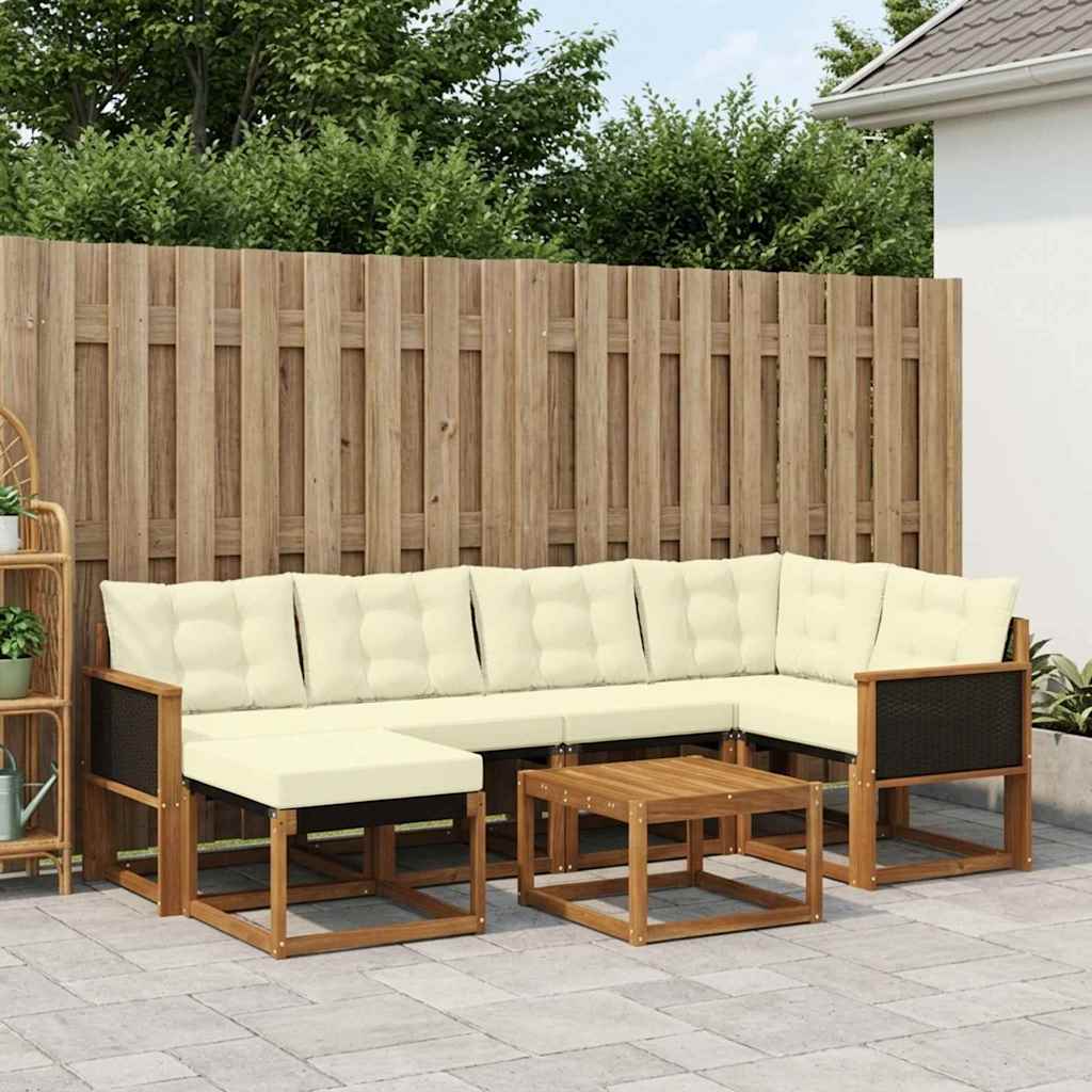 Outdoor-Sofagarnitur 7 stk. Natur und Creme