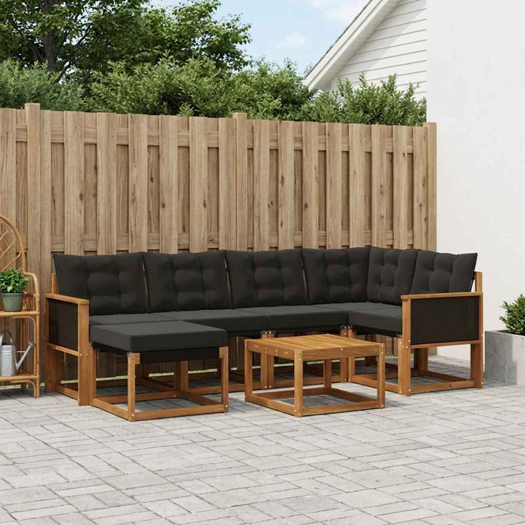 Outdoor-Sofagarnitur mit Kissen 7 pcs Natürlich und Schwarz