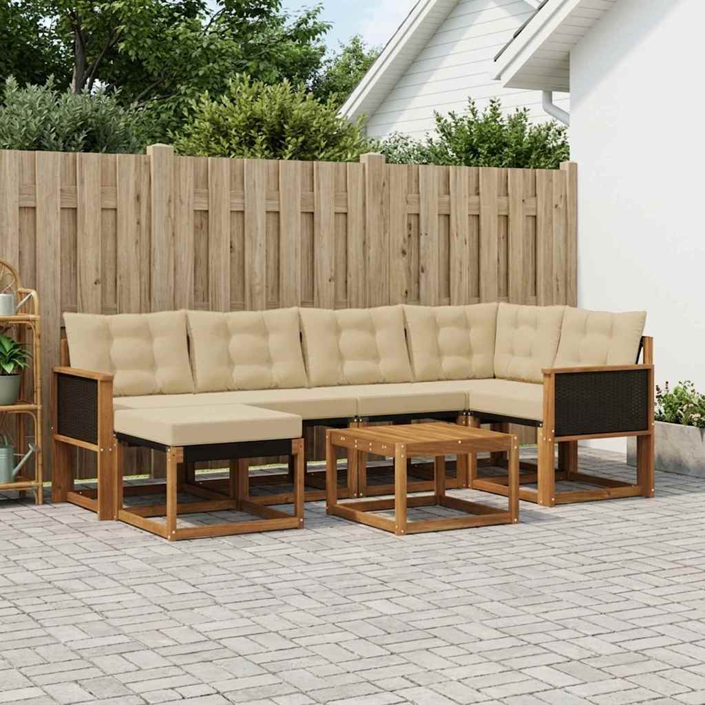 Outdoor-Sofagarnitur mit Kissen 7 pcs Natur und Beige