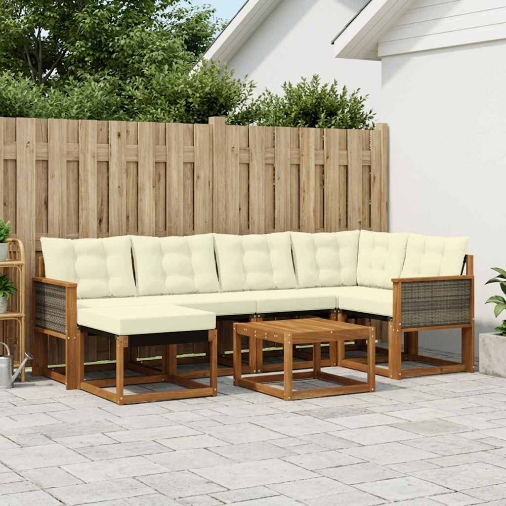 Outdoor-Sofagarnitur mit Kissen 7 pcs Natur und Creme