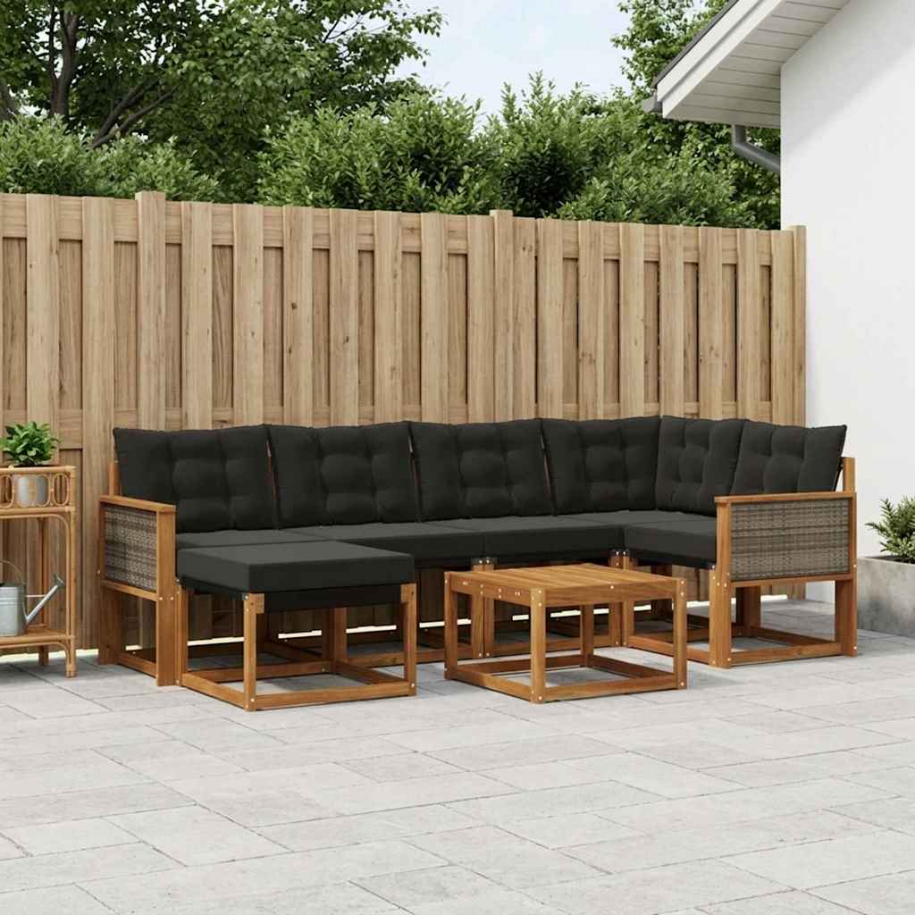 Outdoor-Sofagarnitur mit Kissen 7 pcs Natürlich und Schwarz