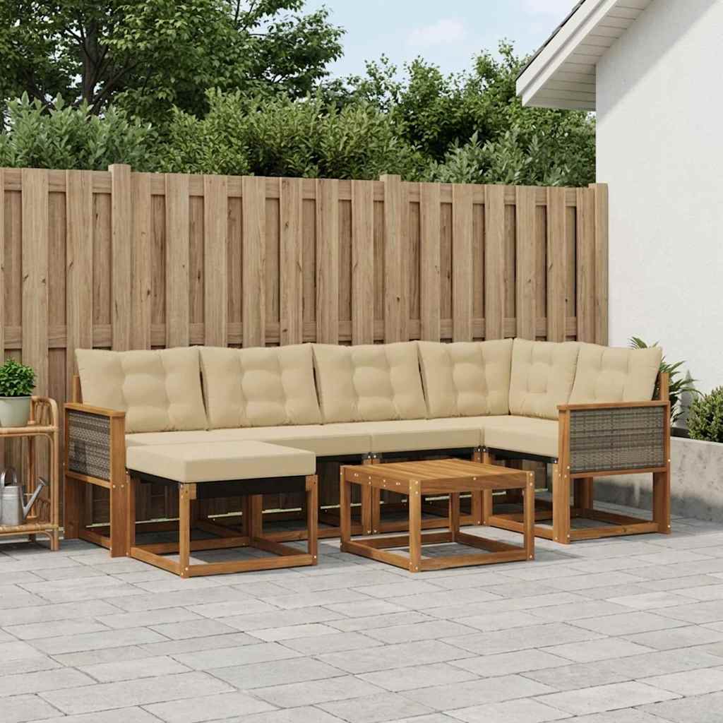 Outdoor-Sofagarnitur mit Kissen 7 pcs Natur und Beige
