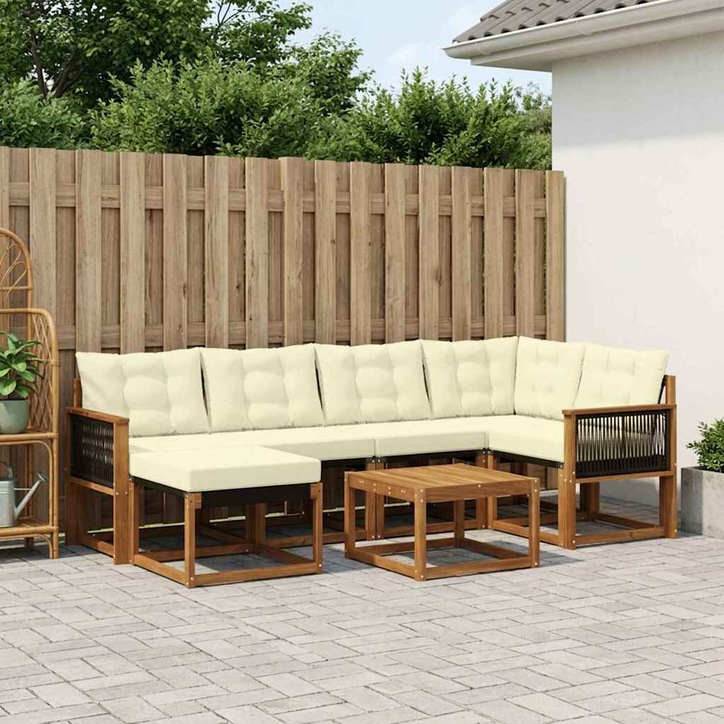 Outdoor-Sofagarnitur 7 stk. Natur und Creme