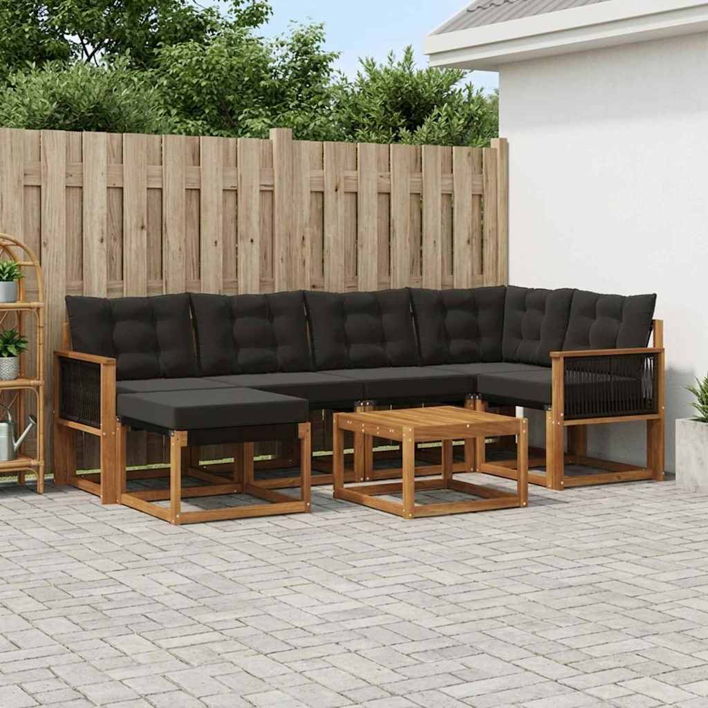 Outdoor-Sofagarnitur 7 stk. Natürlich und Schwarz