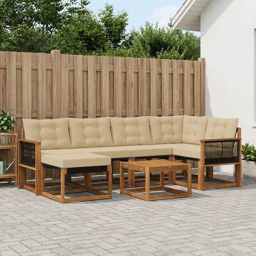 Outdoor-Sofagarnitur mit Kissen 7 pcs Natur und Beige