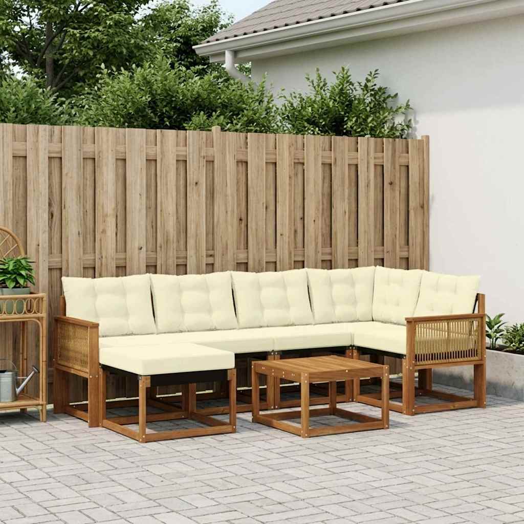 Outdoor-Sofagarnitur mit Kissen 7 pcs Natur und Creme