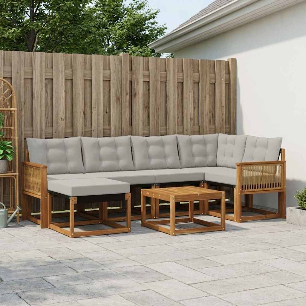 Outdoor-Sofagarnitur mit Kissen 7 pcs Natürlich und Hellgrau