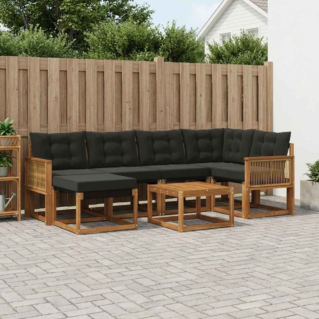 Outdoor-Sofagarnitur mit Kissen 7 pcs Natürlich und Schwarz