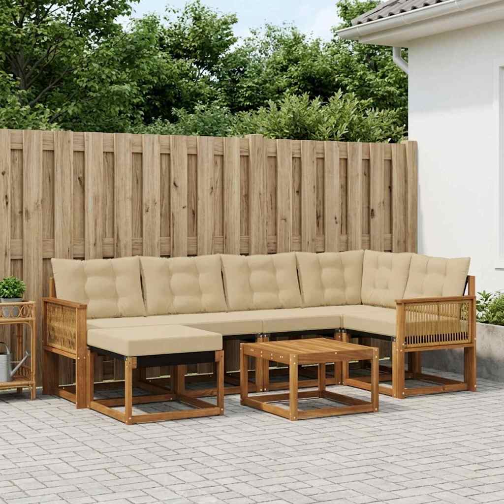 Outdoor-Sofagarnitur mit Kissen 7 pcs Natur und Beige