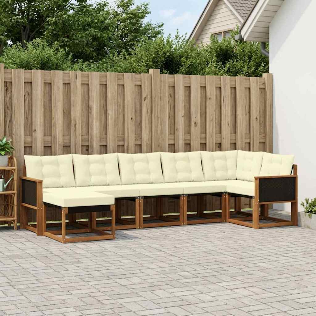 Outdoor-Sofagarnitur 7 stk. Natur und Creme