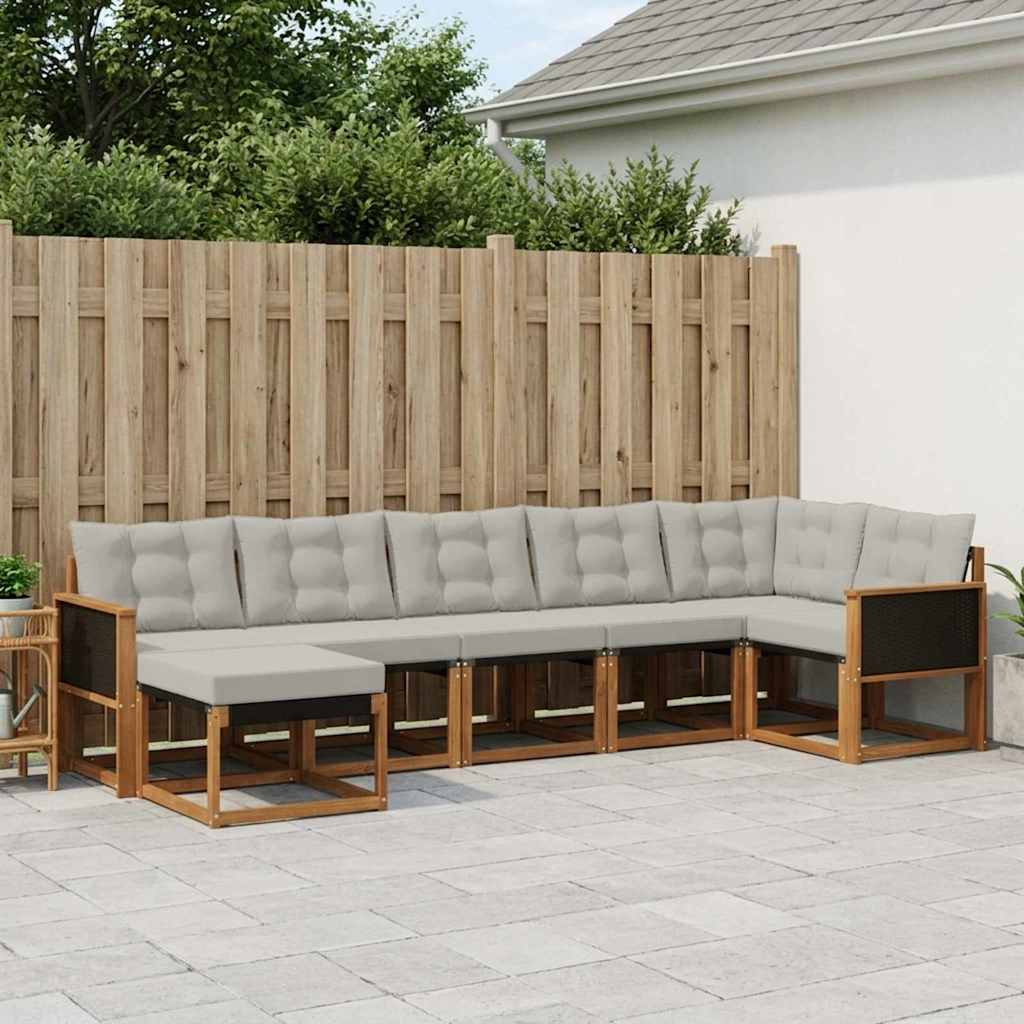 Outdoor-Sofagarnitur 7 stk. Natur und Hellgrau