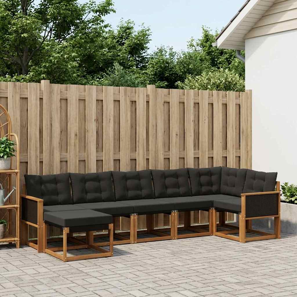 Outdoor-Sofagarnitur 7 stk. Natur und Schwarz