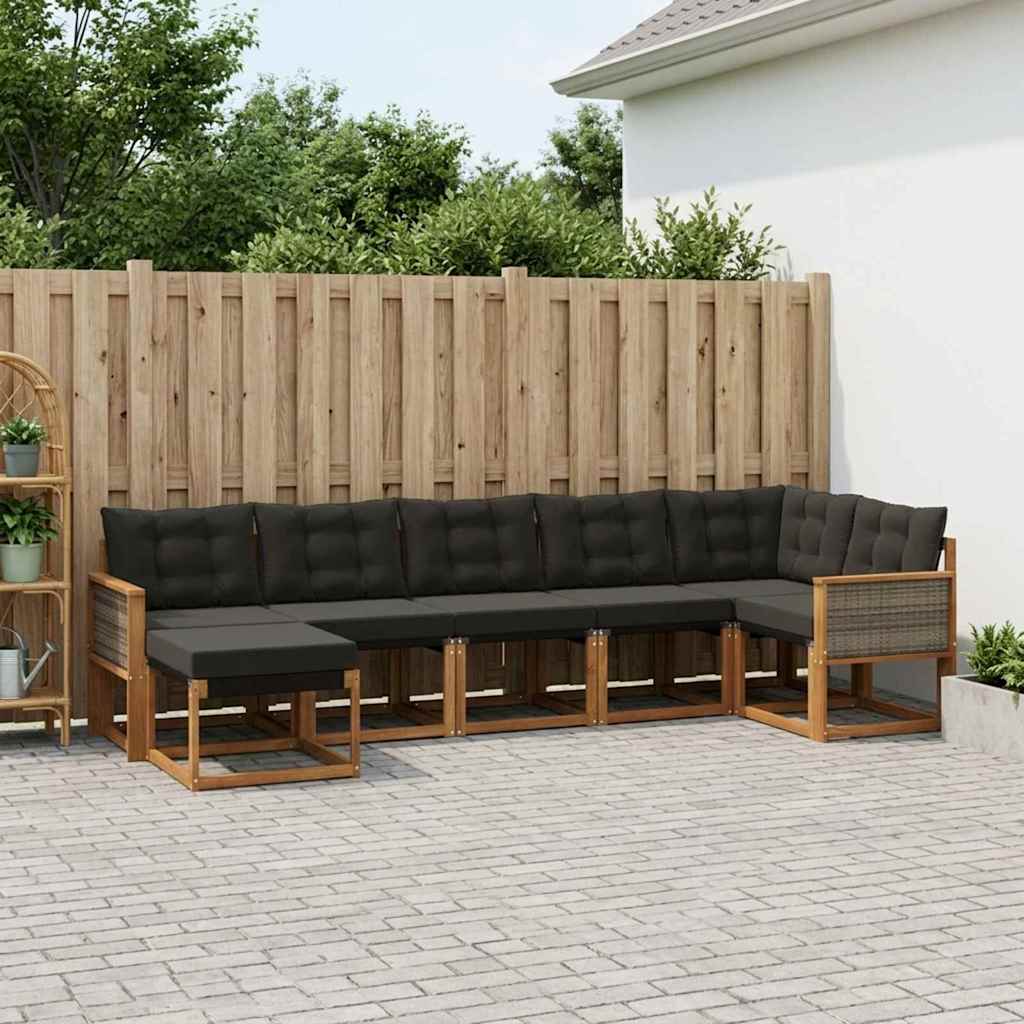 Outdoor-Sofagarnitur 7 stk. Natürlich und Schwarz