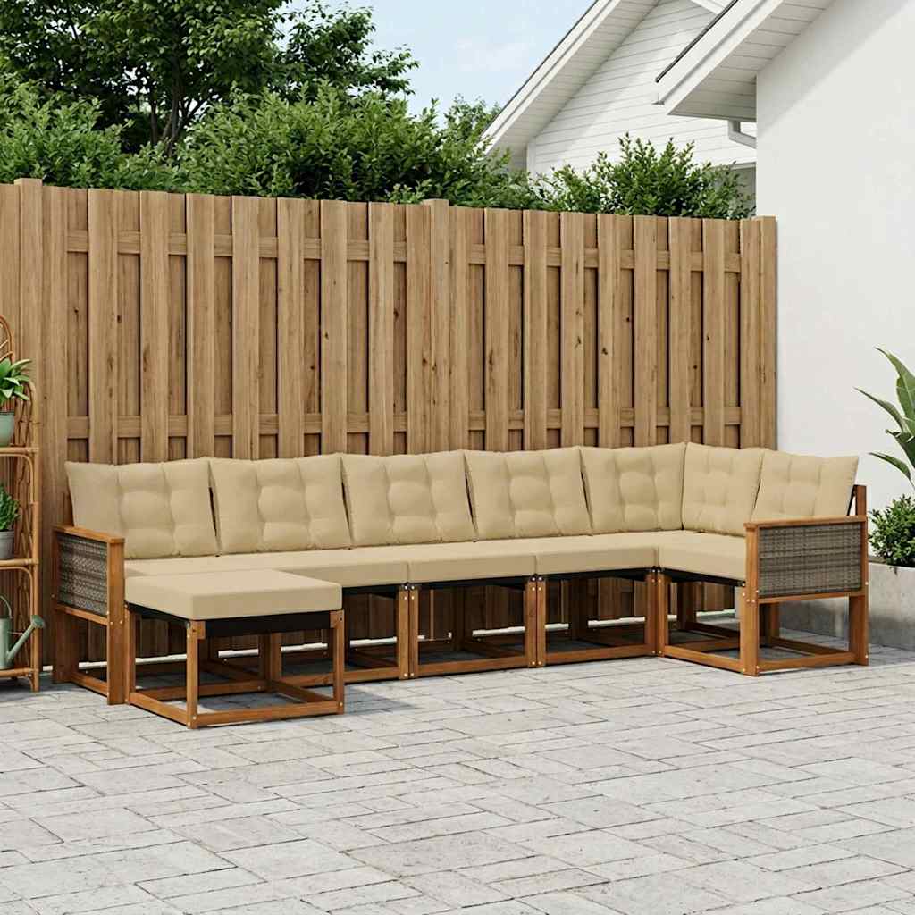 Outdoor-Sofagarnitur mit Kissen 7 pcs Natur und Beige