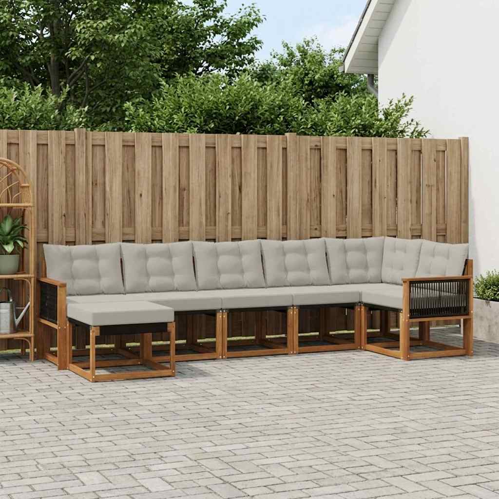 Outdoor-Sofagarnitur mit Kissen 7 pcs Natürlich und Hellgrau