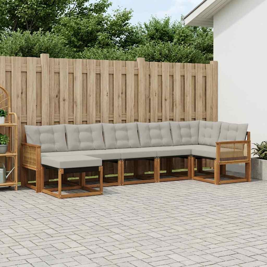 Outdoor-Sofagarnitur 7 stk. Natur und Hellgrau