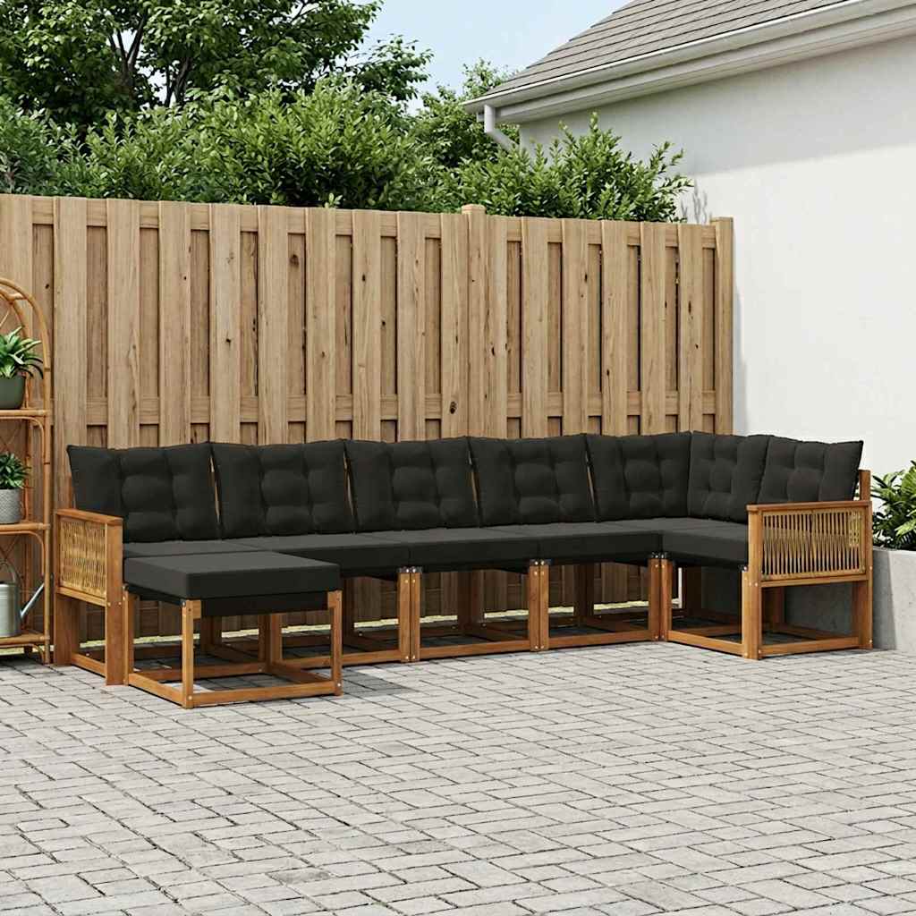 Outdoor-Sofagarnitur mit Kissen 7 pcs Natürlich und Schwarz