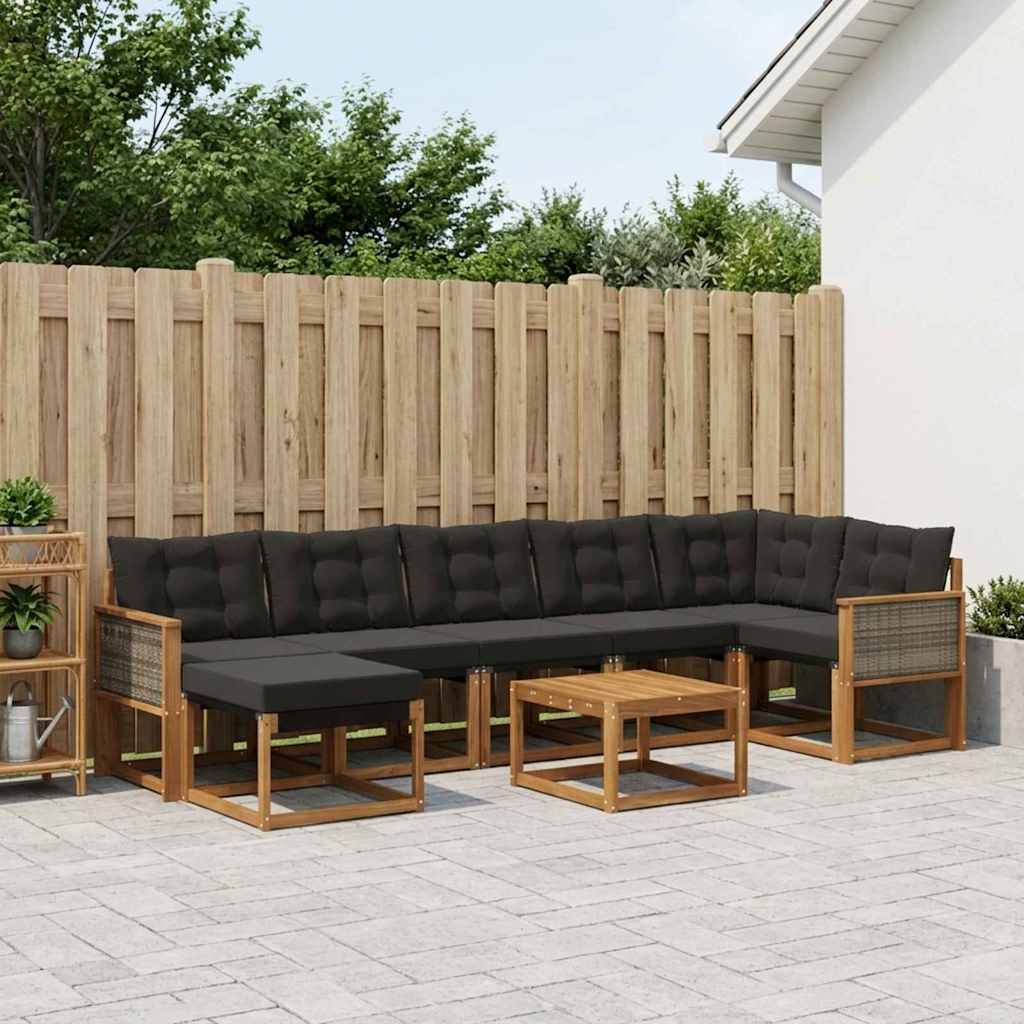 Outdoor-Sofagarnitur 8 stk. Natürlich und Schwarz