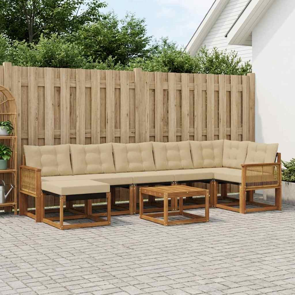 Outdoor-Sofagarnitur mit Kissen 8 pcs Natur und Beige