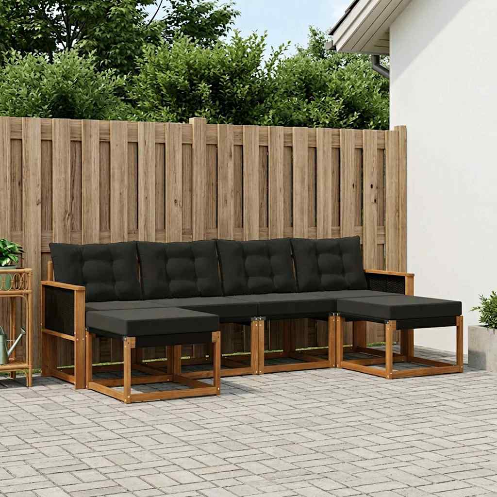 Outdoor-Sofagarnitur 6 stk. Natur und Schwarz