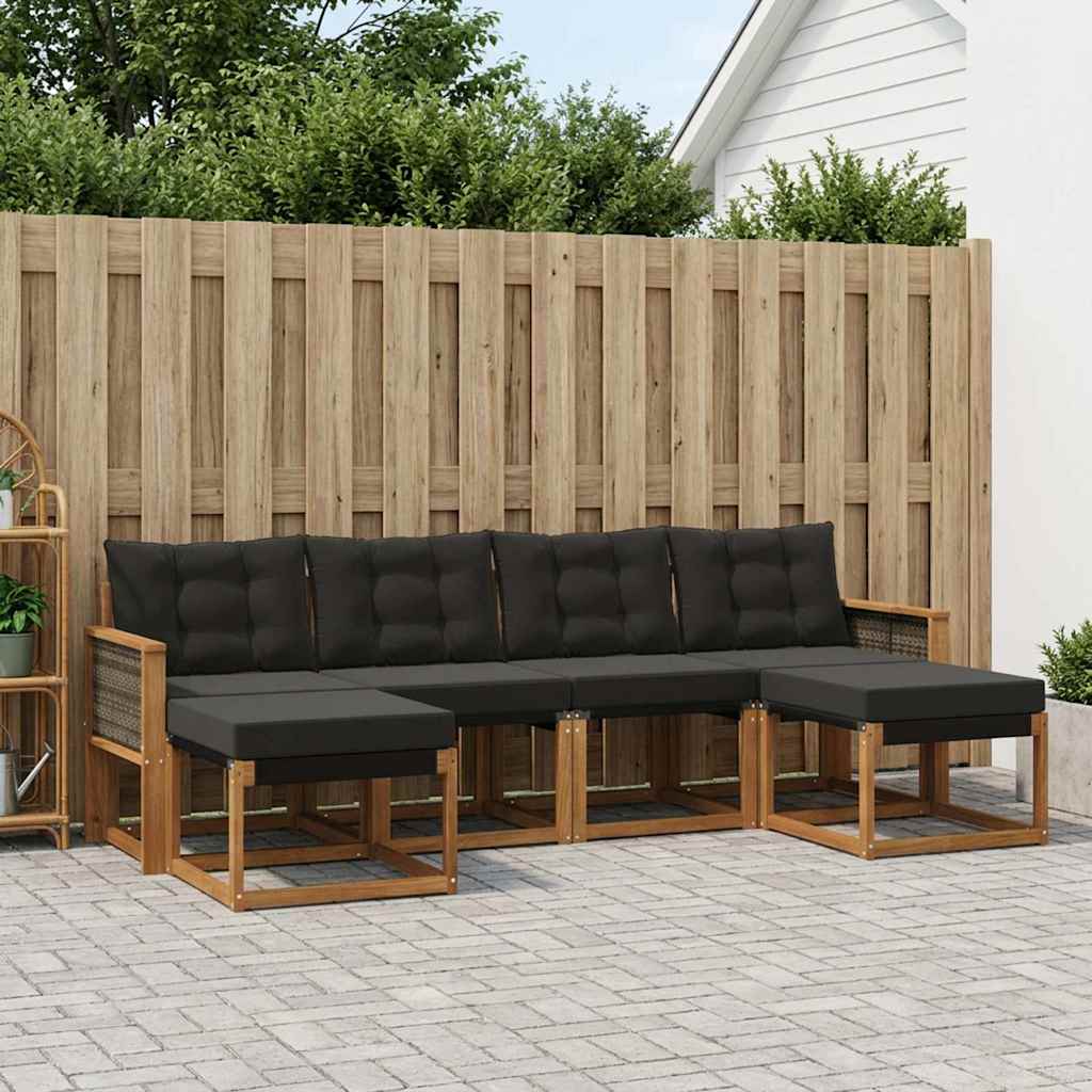 Outdoor-Sofagarnitur 6 stk. Natürlich und Schwarz