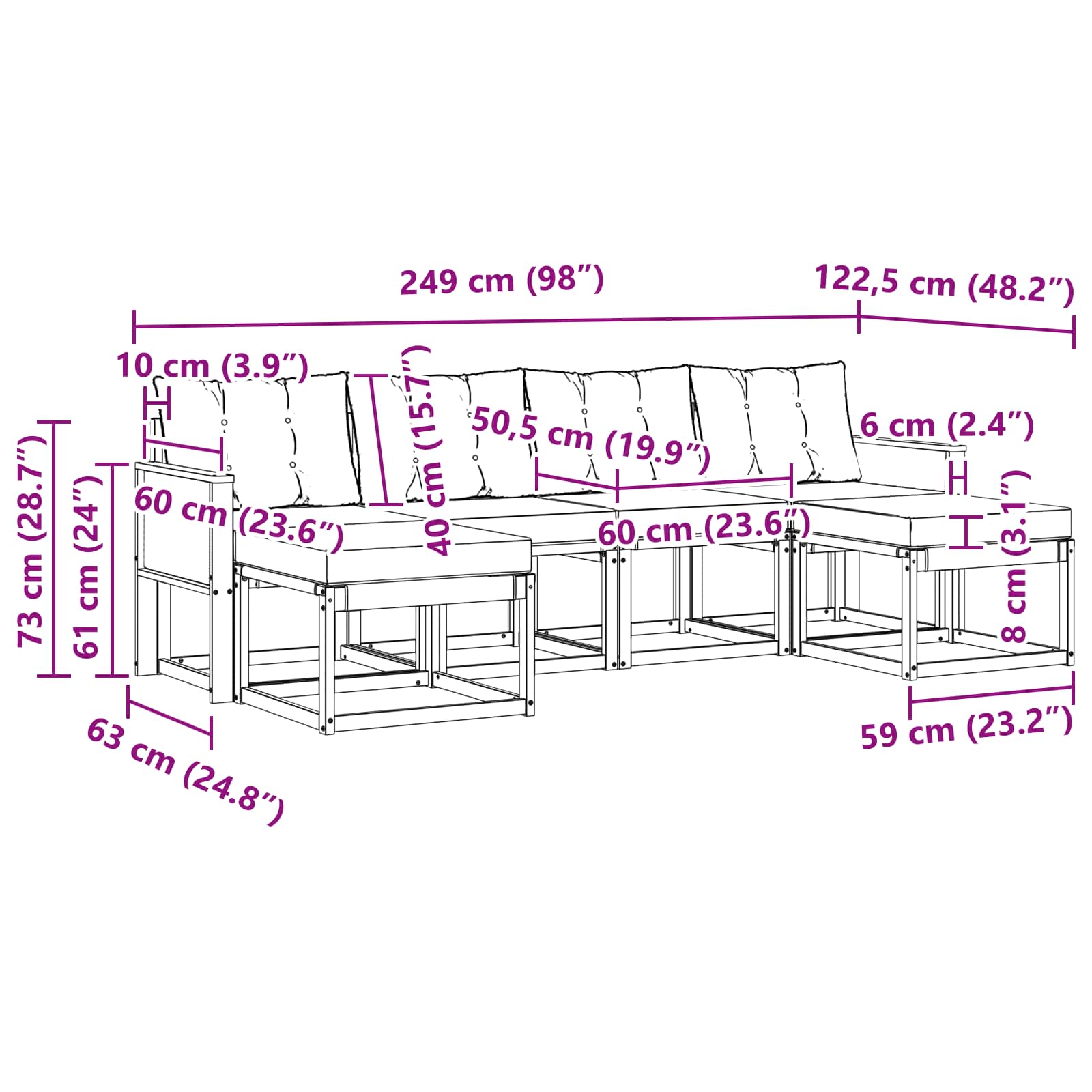 Outdoor-Sofagarnitur 6 stk. Natur und Beige