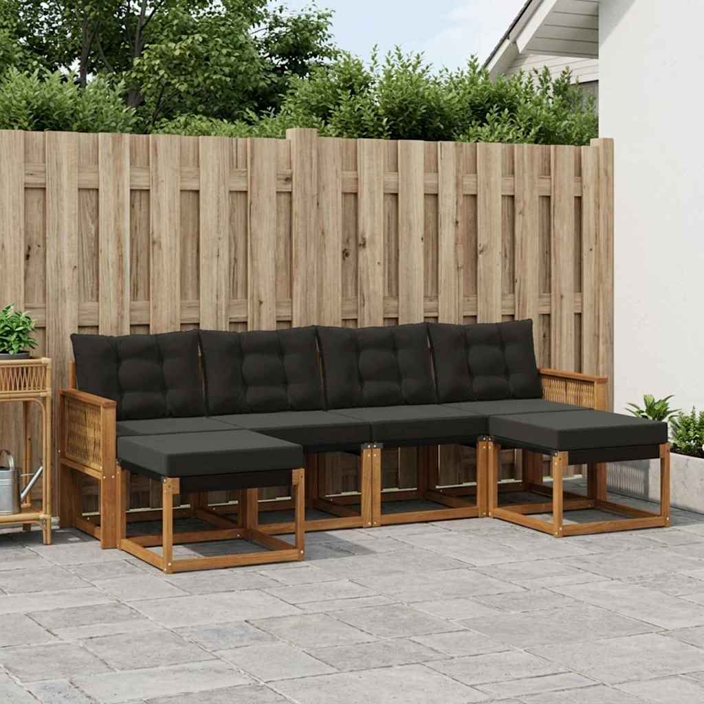 Outdoor-Sofagarnitur 6 stk. Natürlich und Schwarz