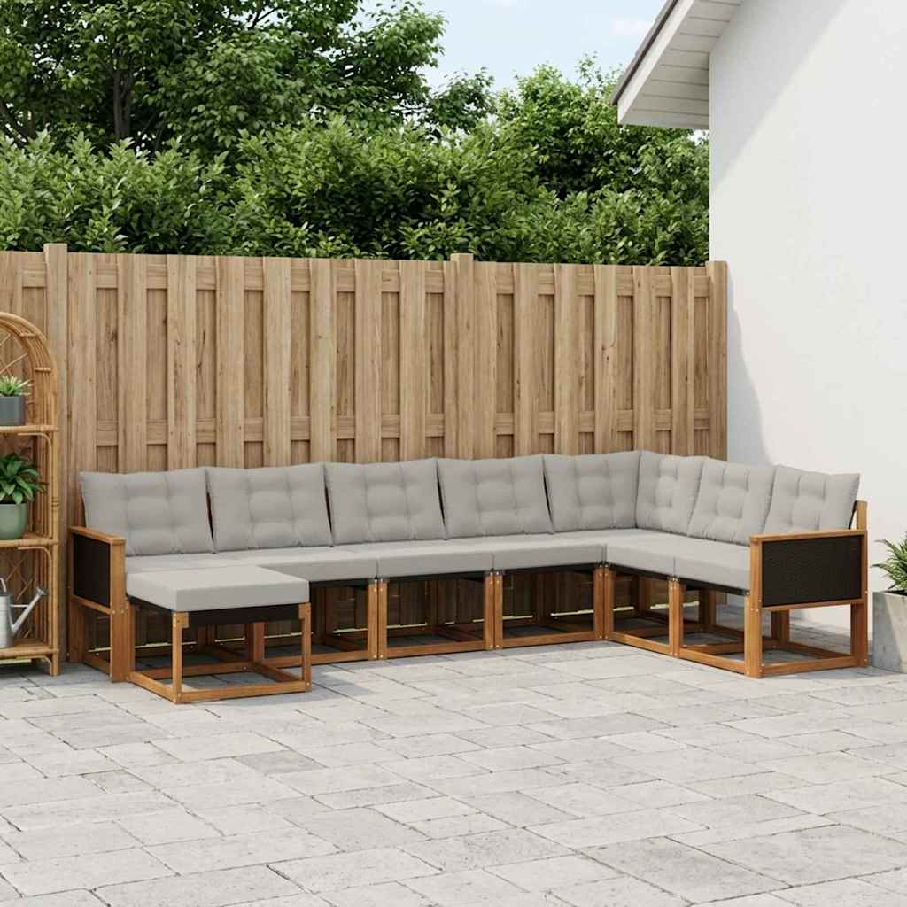 Outdoor-Sofagarnitur mit Kissen 8 pcs Natural and Light grey