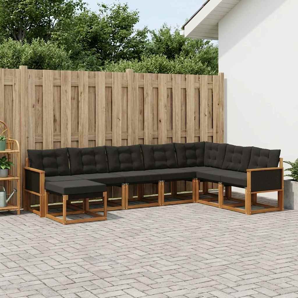 Outdoor-Sofagarnitur 8 stk. Natur und Schwarz