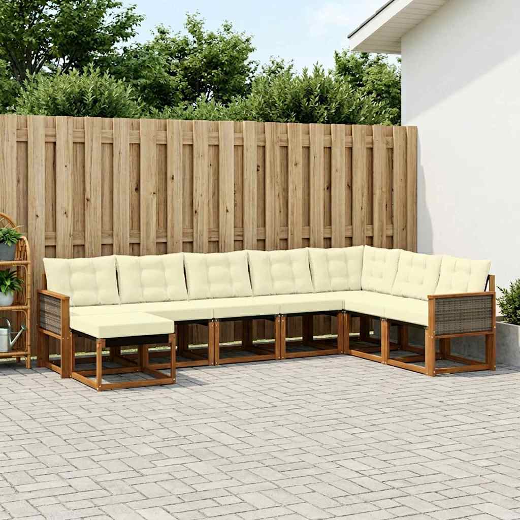 Outdoor-Sofagarnitur mit Kissen 8 pcs Natur und Creme